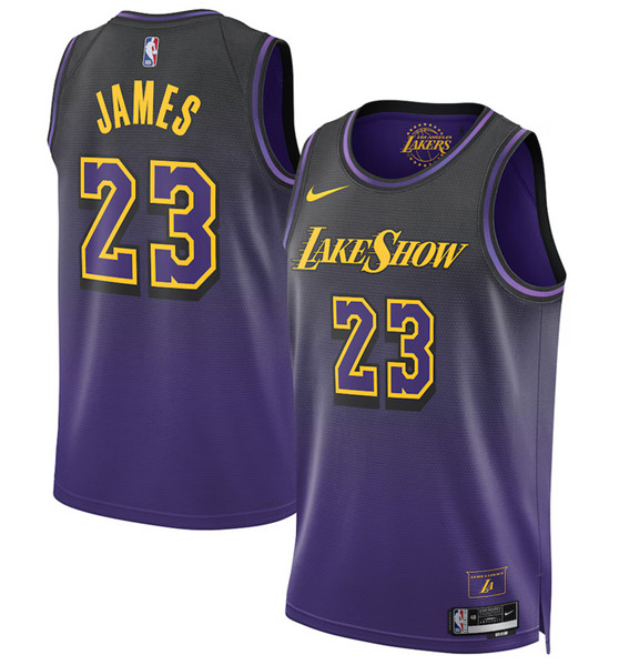 Men's Los Angeles Lakers #23 LeBron James Purple 2024 25 City Edition Swingman Stitched Basketball Jersey