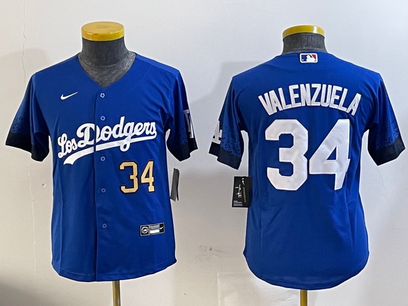 Youth Los Angeles Dodgers #34 Fernando Valenzuela Royal Number City Connect Limited Stitched MLB Jersey