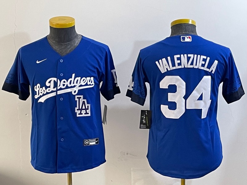 Youth Los Angeles Dodgers #34 Fernando Valenzuela Royal LA City Connect Limited Stitched Baseball Jersey