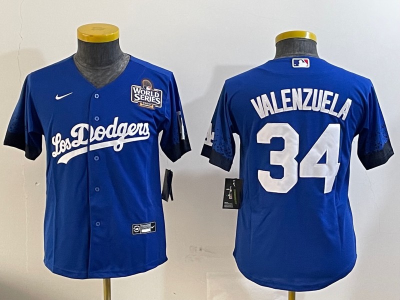 Youth Los Angeles Dodgers #34 Fernando Valenzuela Royal City Connect 2024 World Series Limited Stitched Baseball Jersey