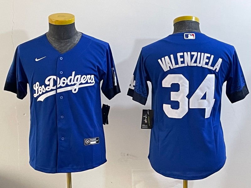 Youth Los Angeles Dodgers #34 Fernando Valenzuela Royal City Connect Limited Stitched Baseball Jersey