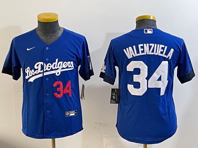 Youth Los Angeles Dodgers #34 Fernando Valenzuela Royal Number City Connect Limited Stitched Baseball Jerseys