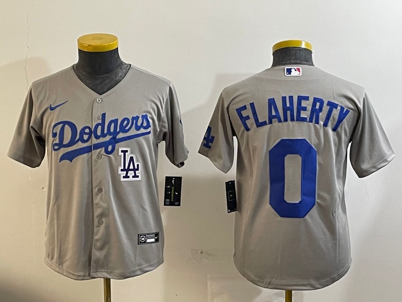 Youth Los Angeles Dodgers #0 Jack Flaherty Gray Alternate Road Stitched Baseball Jerseys