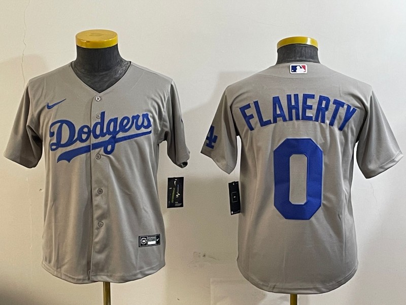 Youth Los Angeles Dodgers #0 Jack Flaherty Gray Alternate Road Stitched Baseball Jersey