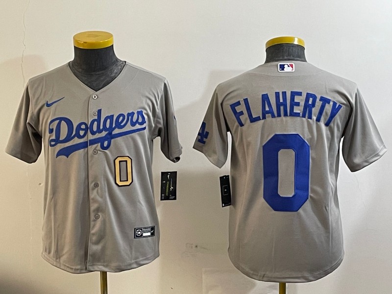 Youth Los Angeles Dodgers #0 Jack Flaherty Gray Alternate Road With Number Stitched Baseball Jersey 03