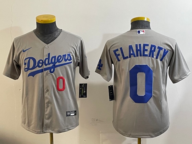 Youth Los Angeles Dodgers #0 Jack Flaherty Gray Alternate Road With Number Stitched Baseball Jersey