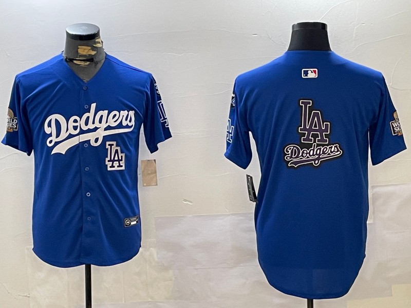 Men's Los Angeles Dodgers Blank Royal Big LA Logo 2024 World Series With Fernando Memorial Patch Limited Stitched Baseball Jersey