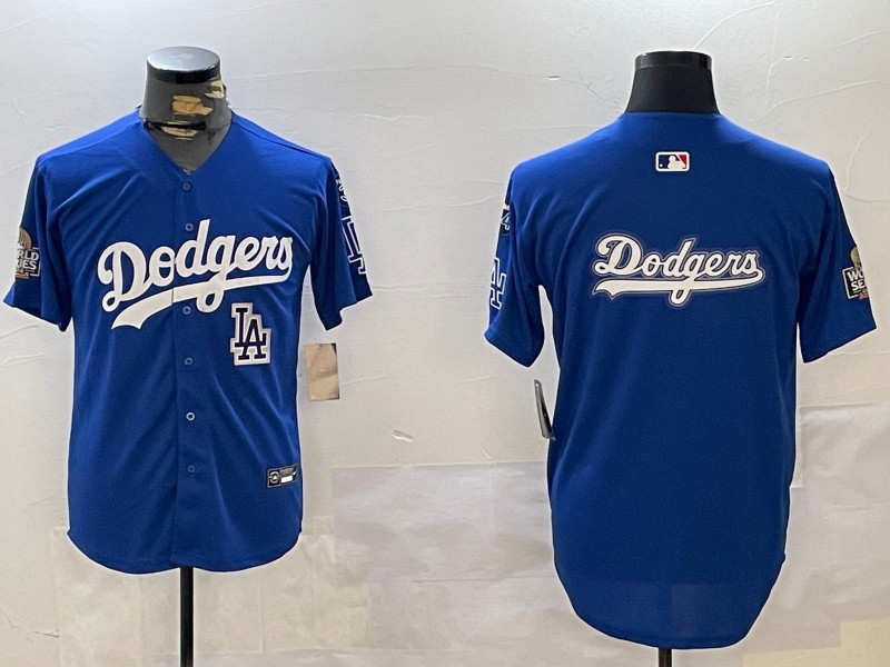 Men's Los Angeles Dodgers Blank Royal Big Logo 2024 World Series With Fernando Memorial Patch Limited Stitched Baseball Jerseys