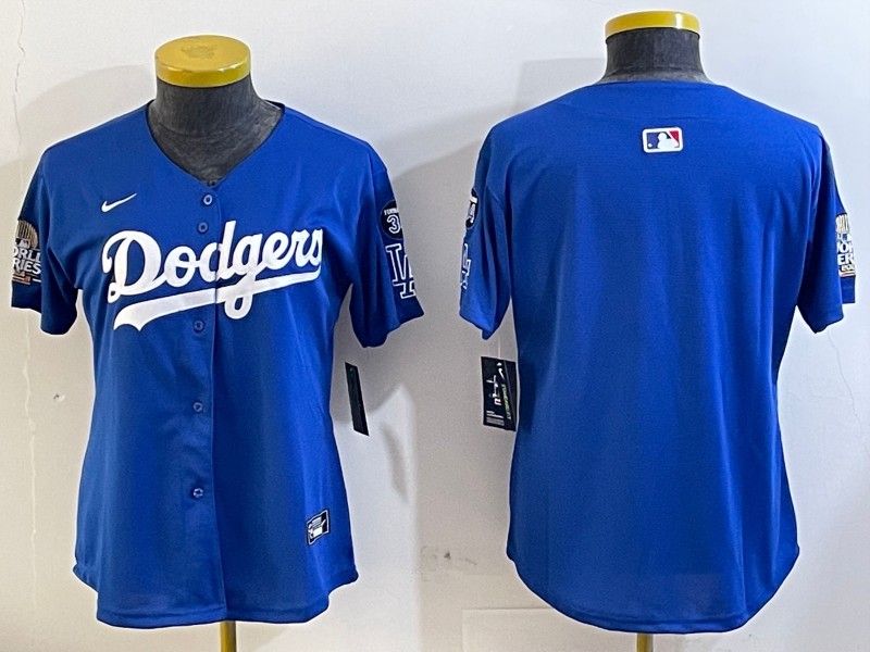 Women's Los Angeles Dodgers Blank Royal 2024 World Series With Fernando Memorial Patch Limited Stitched Baseball Jersey