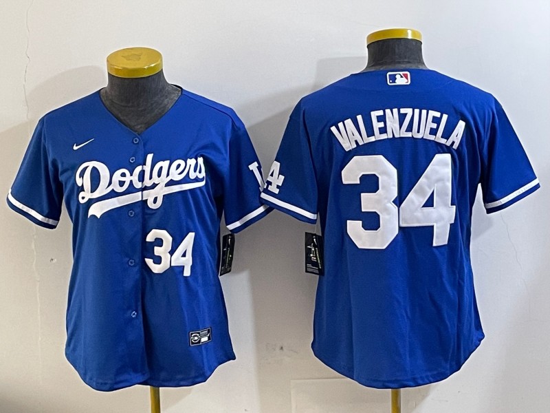 Women's Los Angeles Dodgers #34 Fernando Valenzuela Royal Number City Connect Limited Stitched Baseball Jerseys