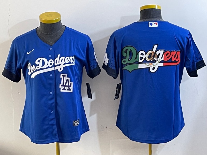 Women's Los Angeles Dodgers Blank Royal LA Big Logo City Connect Limited Stitched Baseball Jersey 02