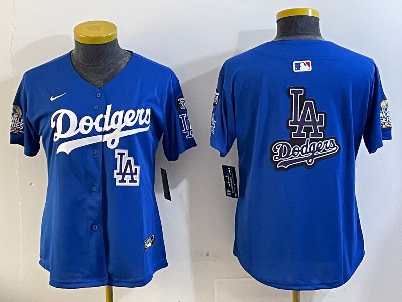 Women's Los Angeles Dodgers Blank Royal LA Big Logo City Connect Limited Stitched Baseball Jersey