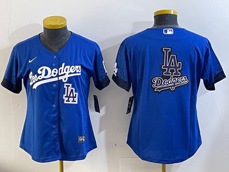 Women's Los Angeles Dodgers Blank Royal LA Big Logo City Connect Limited Stitched Baseball Jersey 05