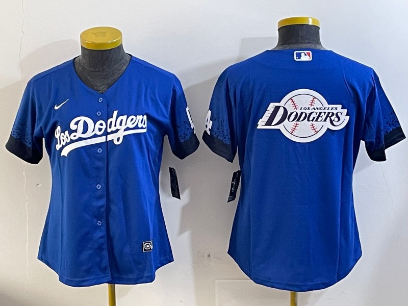 Women's Los Angeles Dodgers Blank Royal Big Logo City Connect Limited Stitched Baseball Jersey 03