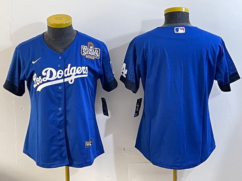 Women's Los Angeles Dodgers Blank Royal City Connect With 2024 World Series Patch Limited Stitched Baseball Jersey