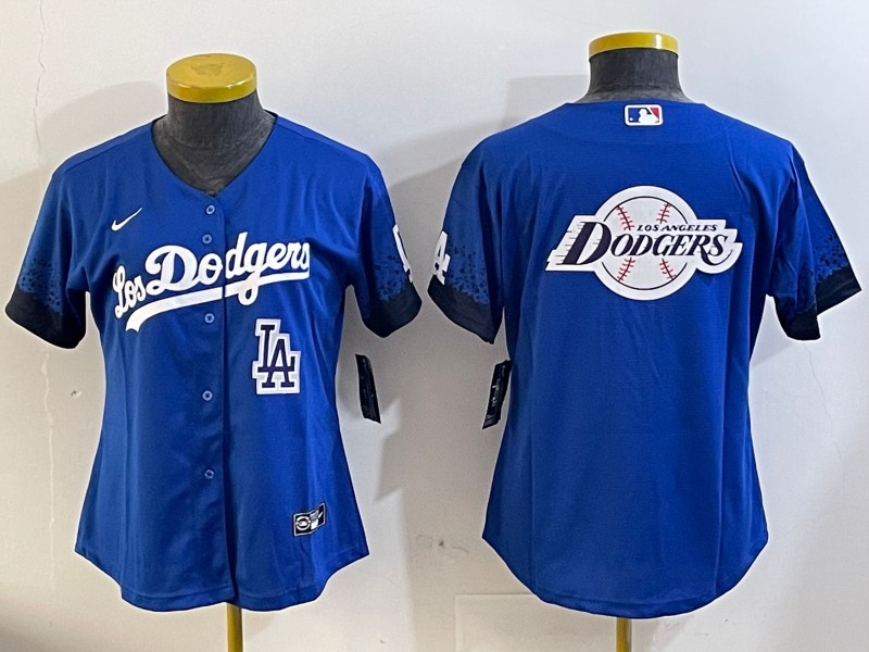 Women's Los Angeles Dodgers Blank Royal LA Big Logo City Connect Limited Stitched Baseball Jersey 04