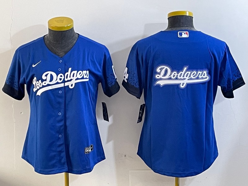 Women's Los Angeles Dodgers Blank Royal Big Logo City Connect Limited Stitched Baseball Jersey 02