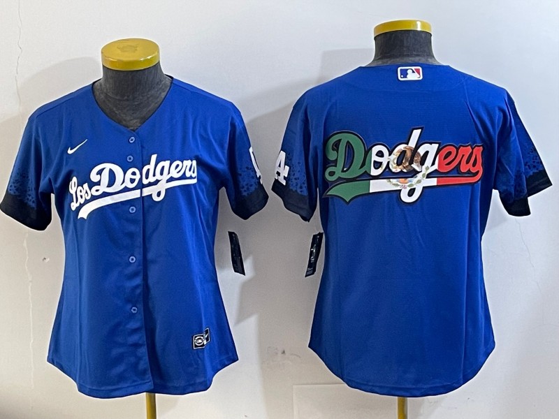 Women's Los Angeles Dodgers Blank Royal Big Logo City Connect Limited Stitched Baseball Jersey 04