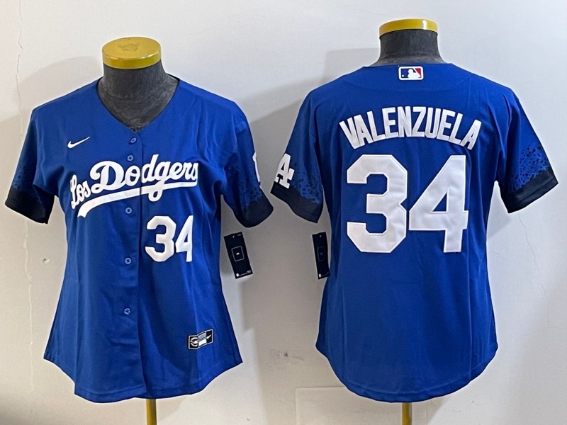 Women's Los Angeles Dodgers #34 Fernando Valenzuela Royal Number City Connect Limited Stitched Baseball Jerseys