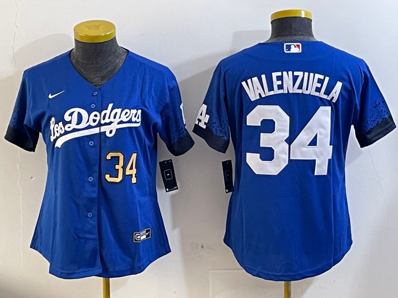 Women's Los Angeles Dodgers #34 Fernando Valenzuela Royal Number City Connect Limited Stitched MLB Jersey