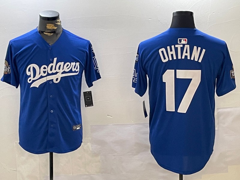 Men's Los Angeles Dodgers #17 Shohei Ohtani Royal 2024 World Series With Fernando Memorial Patch Limited Stitched Baseball Jerseys