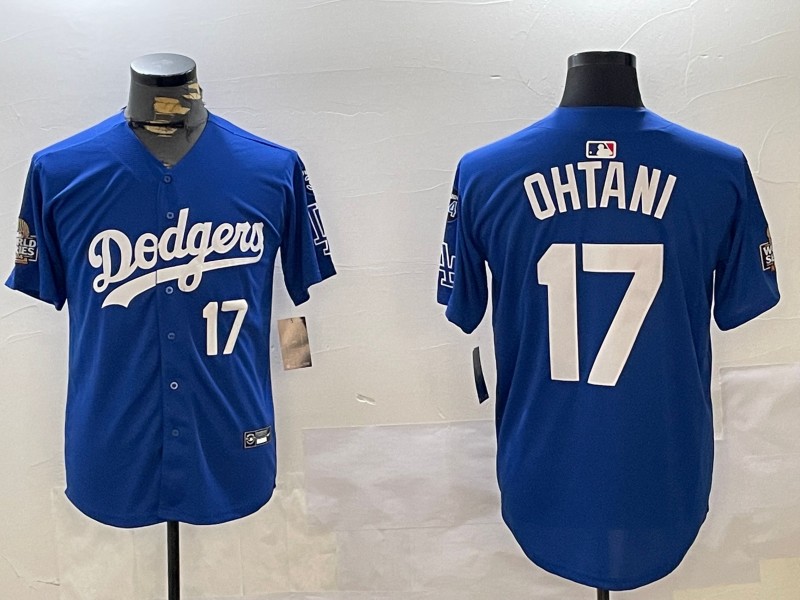 Men's Los Angeles Dodgers #17 Shohei Ohtani Royal Number 2024 World Series With Fernando Memorial Patch Limited Stitched Baseball Jerseys