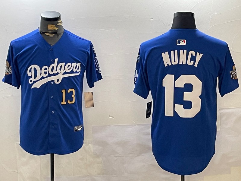 Men's Los Angeles Dodgers #13 Max Muncy Royal Number 2024 World Series With Fernando Memorial Patch Alternate Limited Stitched MLB Jerseys