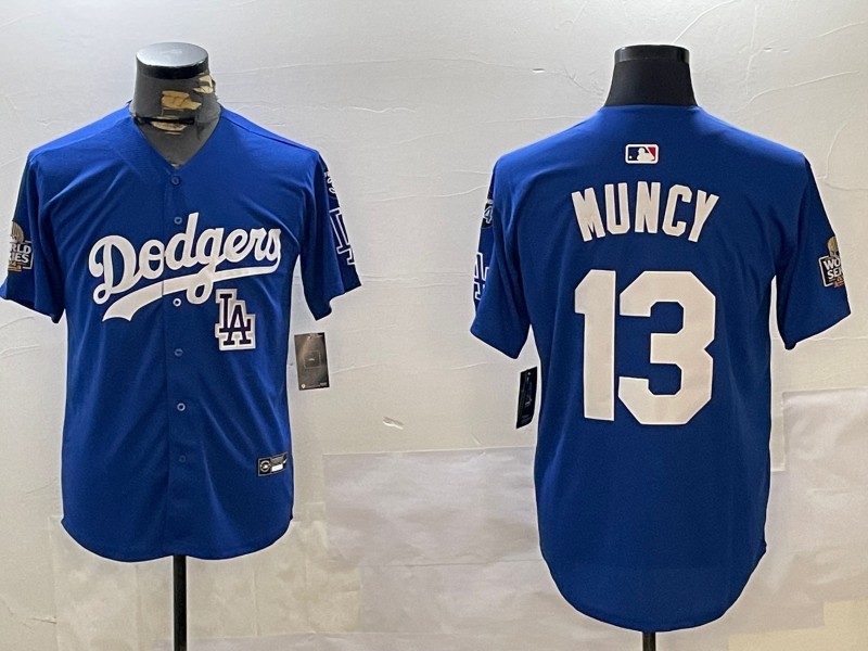 Men's Los Angeles Dodgers #13 Max Muncy Royal 2024 World Series With Fernando Memorial Patch LA Alternate Limited Stitched Baseball Jersey