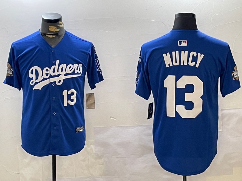 Men's Los Angeles Dodgers #13 Max Muncy Royal Number 2024 World Series With Fernando Memorial Patch Alternate Limited Stitched Baseball Jerseys