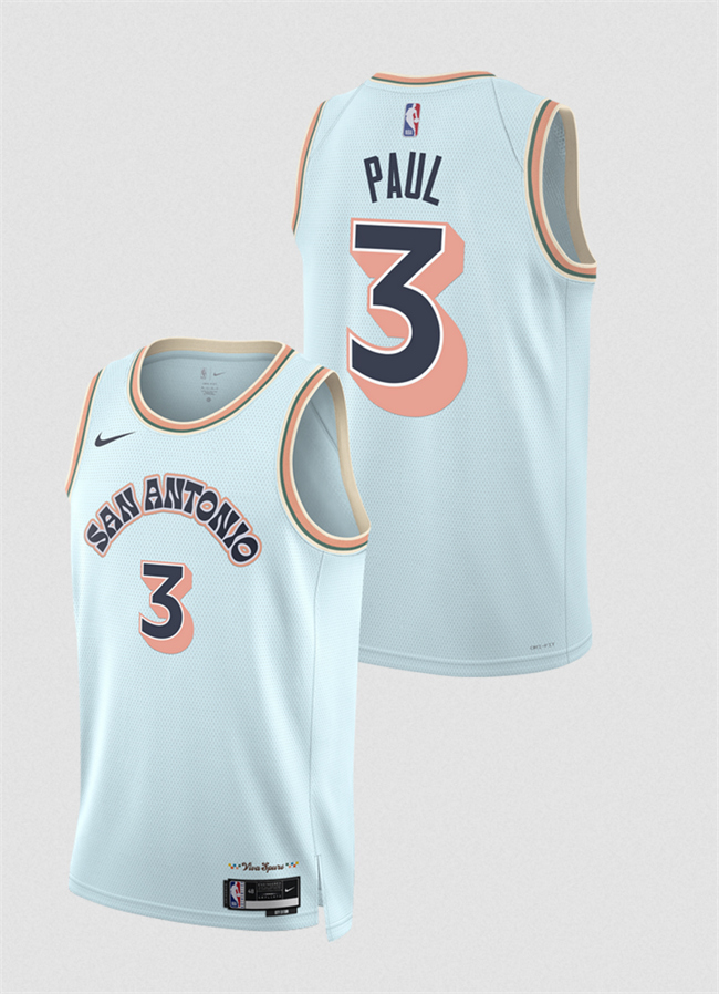 Men's San Antonio Spurs #3 Chris Paul Light Blue 2024_25 City Edition Stitched Basketball Jersey