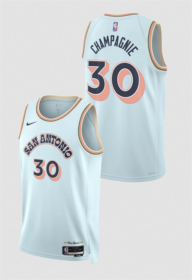 Men's San Antonio Spurs #30 Julian Champagnie Light Blue 2024_25 City Edition Stitched Basketball Jersey