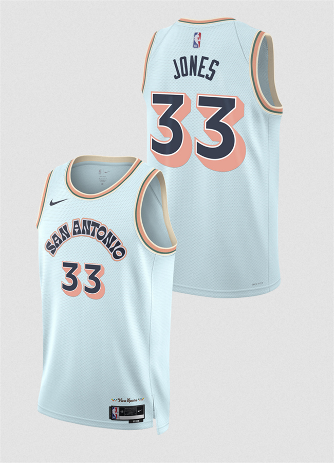 Men's San Antonio Spurs #33 Tre Jones Light Blue 2024_25 City Edition Stitched Basketball Jersey