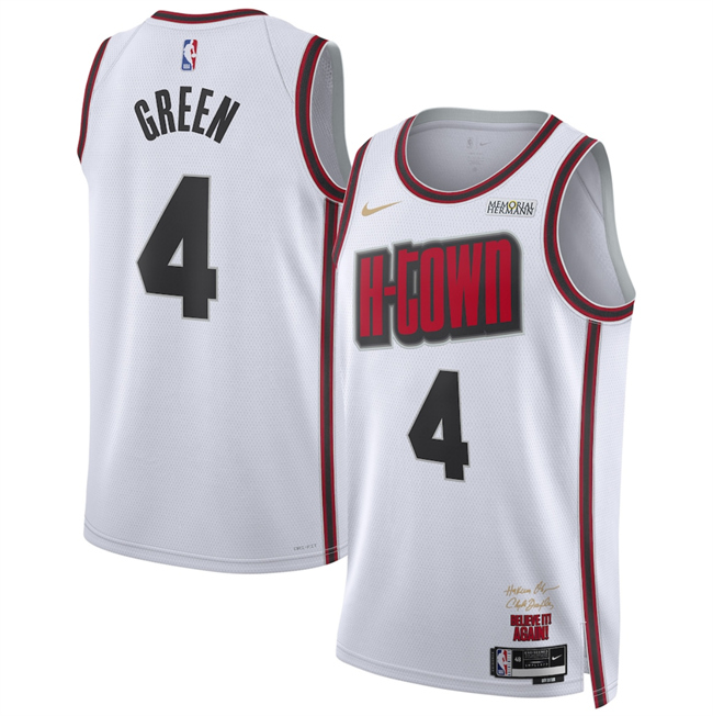 Men's Houston Rockets #4 Jalen Green White 2024_25 City Edition Stitched Jersey