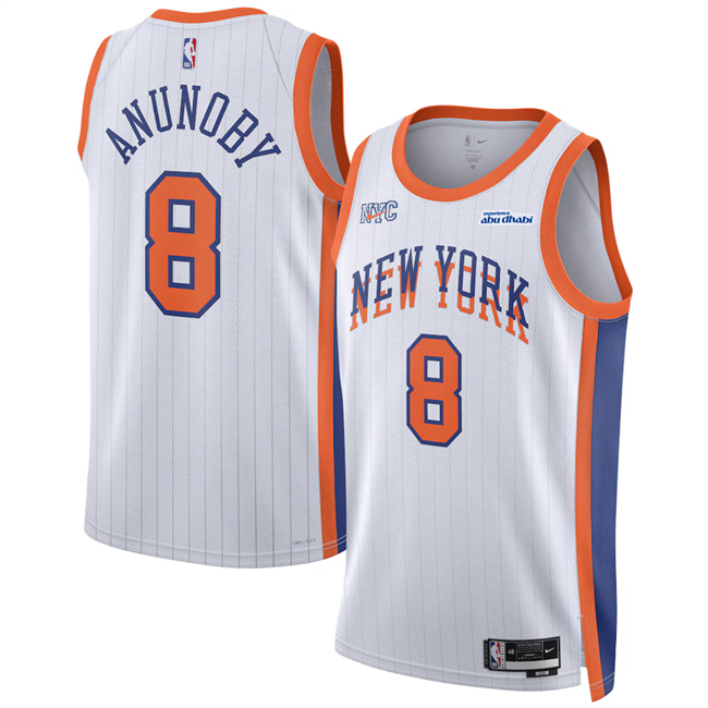 Men's New Yok Knicks #8 OG Anunoby White 2024_25 City Edition Stitched Basketball Jersey