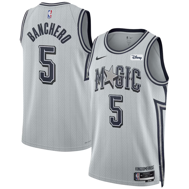 Men's Orlando Magic #5 Paolo Banchero Silver 2024_25 City Edition Stitched Basketball Jersey