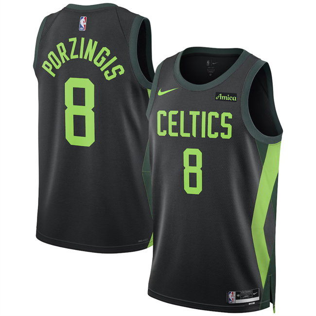 Men's Boston Celtics #8 Kristaps Porzi??is Black 2024_25 City Edition Stitched Basketball Jersey