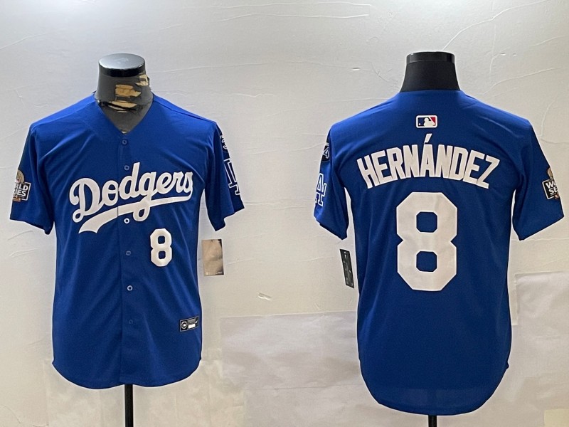 Men's Los Angeles Dodgers Nike #8 Enrique Hernandez Royal Number 2024 World Series With Fernando Memorial Patch Limited Stitched MLB Jersey