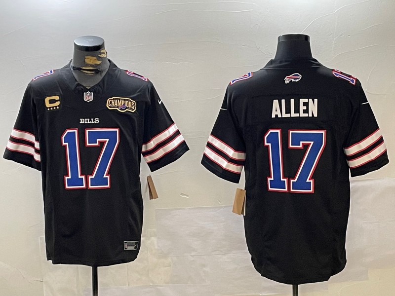 Men's Nike Buffalo Bills #17 Josh Allen Black F.U.S.E. With 2023 AFC East Champions With 4-star C Ptach NFL Throwback Stitched Jersey