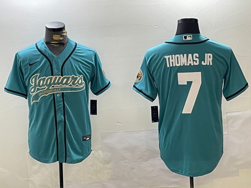 Men's Jacksonville Jaguars #7 Brian Thomas Jr Teal Nike Stitched MLB Baseball Jersey