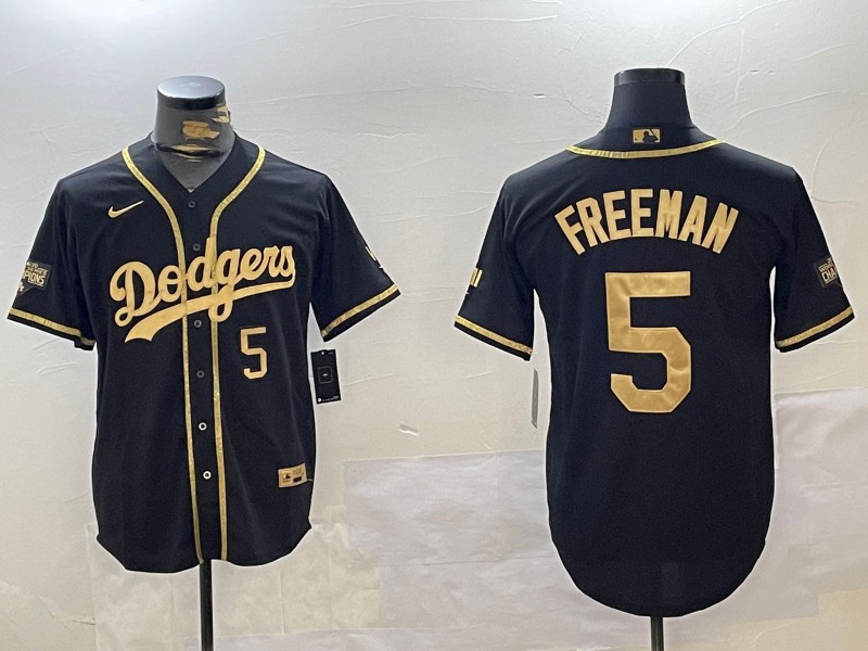 Men's Los Angeles Dodgers #5 Freddie Freeman Black Gold Number 2024 World Series Champions Limited Stitched Baseball Jerseys