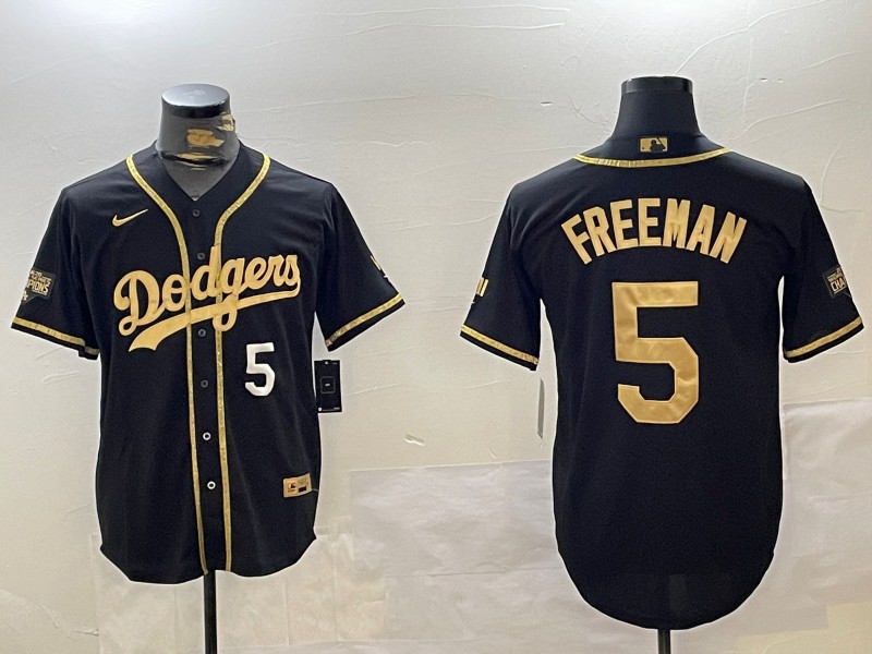 Men's Los Angeles Dodgers #5 Freddie Freeman Black Gold Number 2024 World Series Champions Limited Stitched MLB Baseball Jersey