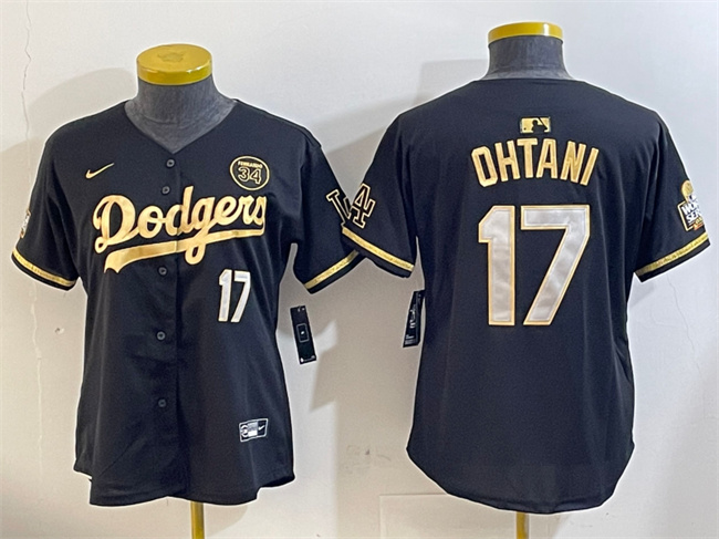 Youth Los Angeles Dodgers #17 Shohei Ohtani Black_Gold 2024 World Series With Fernando Memorial Patch Limited Stitched Baseball Jerseys