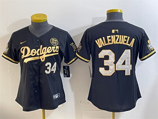 Youth Los Angeles Dodgers #34 Toro Valenzuela Black_Gold 2024 World Series With Fernando Memorial Patch Limited Stitched Baseball Jersey