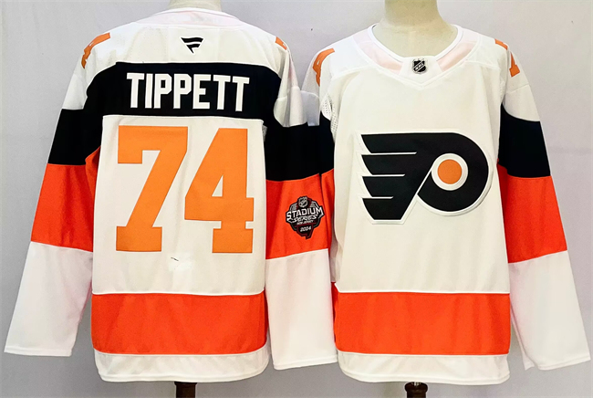 Men's Philadelphia Flyers #74 Owen Tippett White 2024-25 With A Patch Stitched Jersey