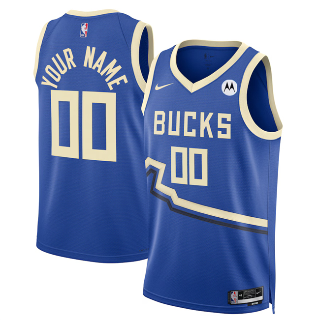 Men's Milwaukee Bucks Customized Royal 2024_25 City Edition Stitched Basketball Jersey