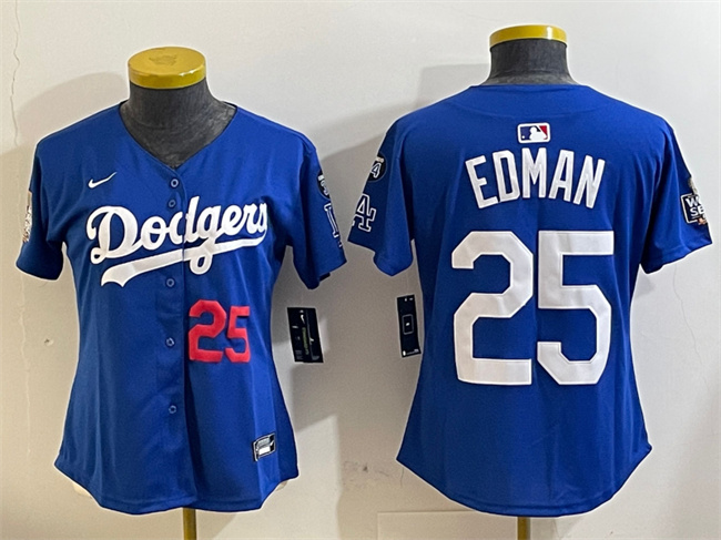 Youth Los Angeles Dodgers #25 Tommy Edman Royal 2024 World Series With Fernando Memorial Patch Alternate Limited Stitched Baseball Jersey