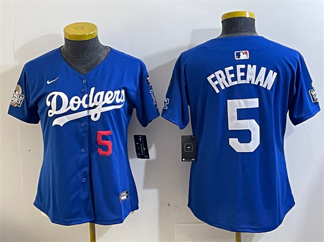 Youth Los Angeles Dodgers #5 Freddie Freeman Royal 2024 World Series With Fernando Memorial Patch Alternate Limited Stitched Baseball Jersey