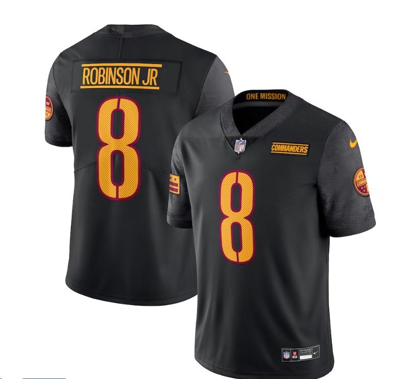 Men's Washington Commanders #8 Brian Robinson Jr Black Alternate Vapor Limited Stitched Football Jersey