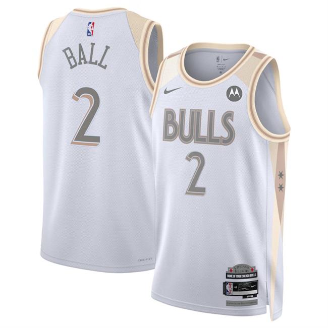 Men's Chicago Bulls #2 Lonzo Ball White 2024-25 City Edition Stitched Basketball Jersey