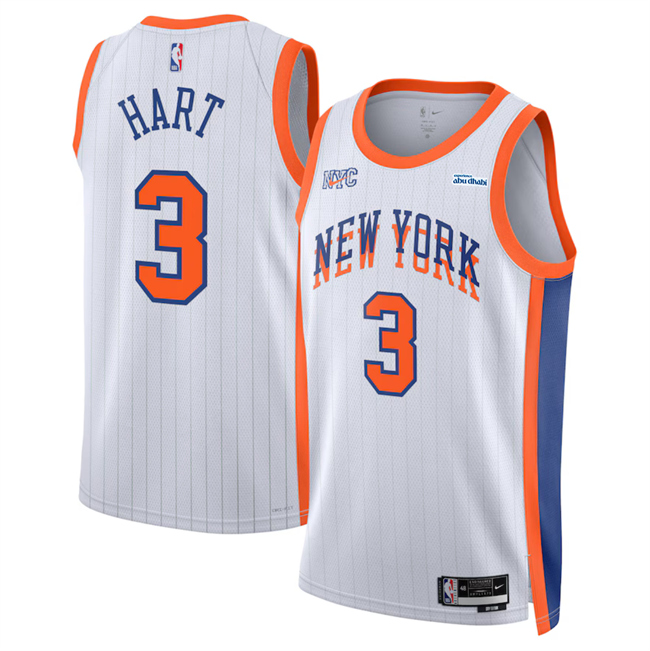 Men's New Yok Knicks #3 Josh Hart White 2024-25 City Edition Stitched Basketball Jersey